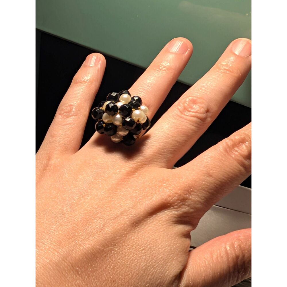 Vintage Handmade Crocheted Band Ring with a Vintage Scarf Ring - Picture 2 of 5